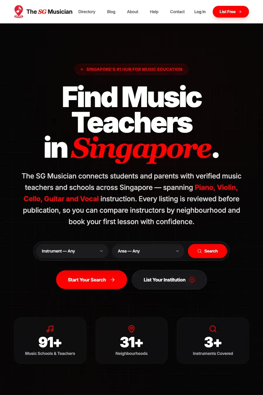 The SG Musician live site preview